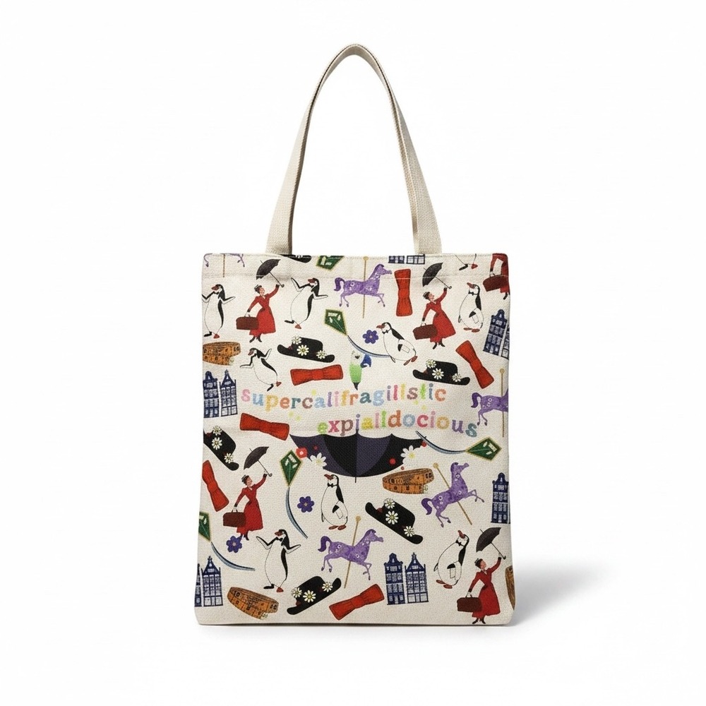 Disney Mary Poppins Supercalifragilisticexpialidocious Canvas Tote Bag White